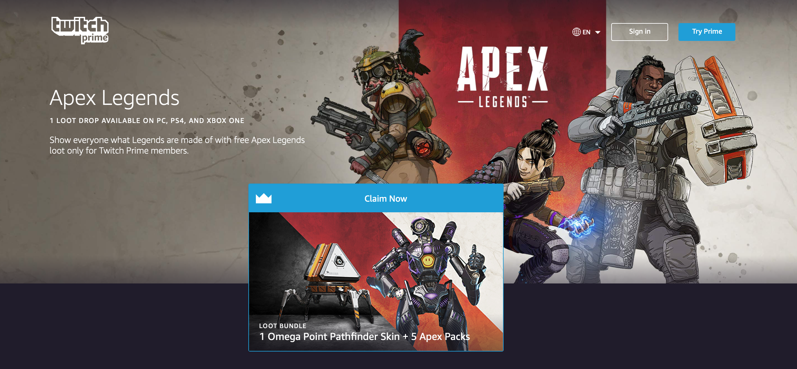 玩家注意！內含領取教學《APEX 英雄》x Twitch Prime 送你傳說造型外加組合包！－EXP.GG